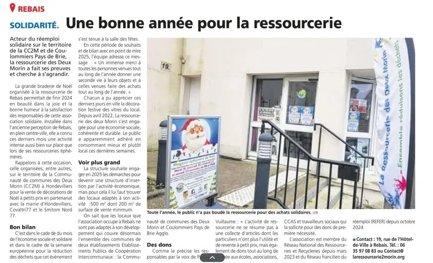 Article de presse « Une bonne année pour la ressourcerie », Solidarité