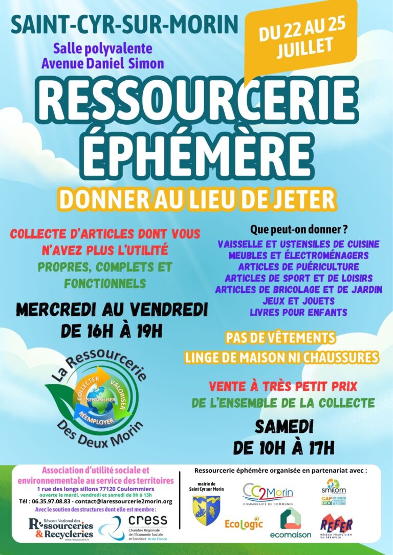 Ressourcerie éphémère à Saint Cyr sur Morin du 22 au 25 juillet 2026